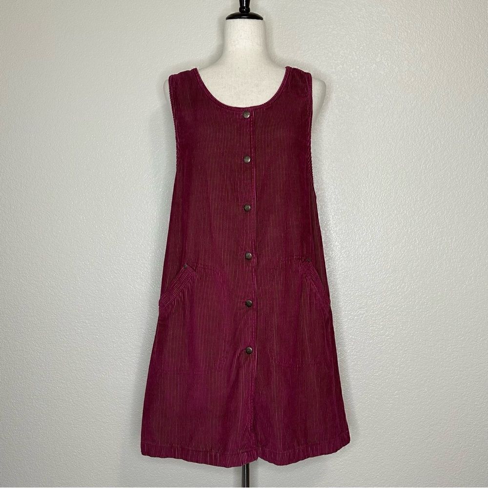 Blue J. 100% Cotton Corduroy Burgundy Button Down Sleeveless Dress